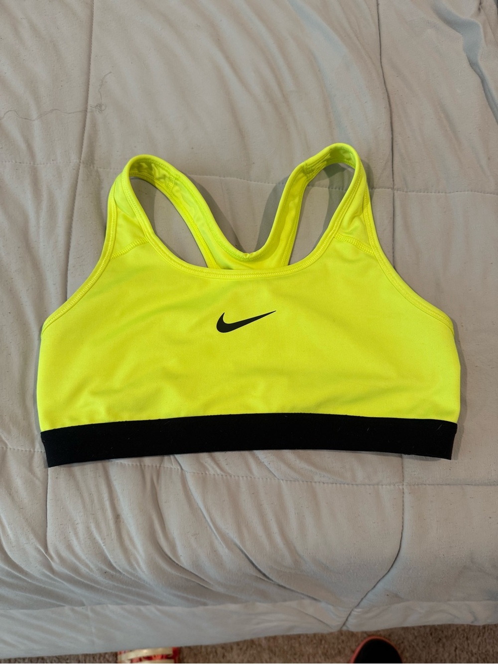 Nike Neon Yellow Supportive Racerback Sports Bra with Black Band